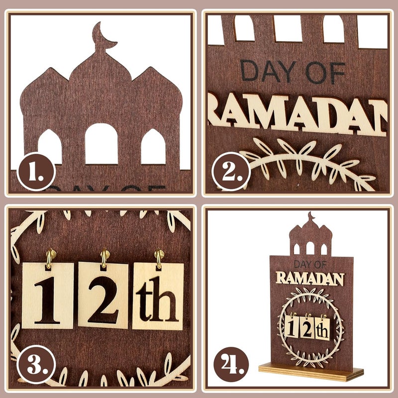 Seeloowy Ramadan Advent Calendar with LED Light - Wooden Countdown Decoration for Home - Image 4