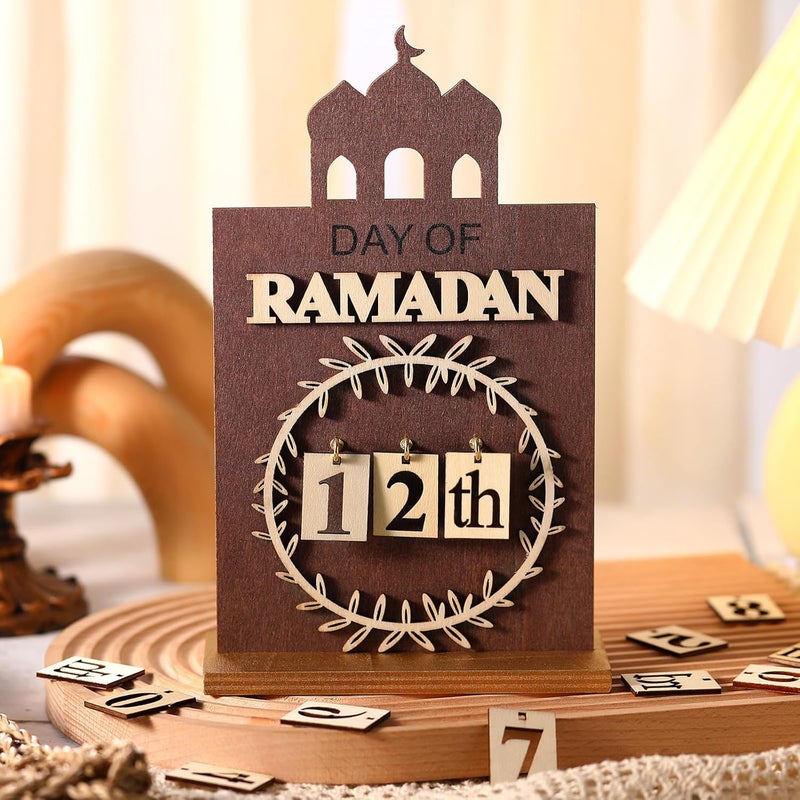 Seeloowy Ramadan Advent Calendar with LED Light - Wooden Countdown Decoration for Home - Image 1