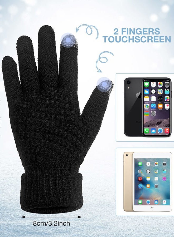 JaGely 8 Pcs Womens Winter Knitted Beanie Hat Glove Set Warm Knit Skull Cap Beanie Soft Ski Cuff Cap Knit Touchscreen Gloves Thermal Texting Gloves with Faux Fur Pom, Black, White, Grey, Pink, One size - Image 4