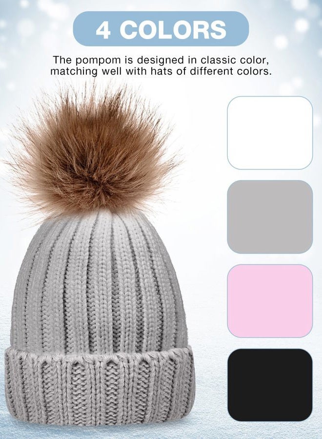 JaGely 8 Pcs Womens Winter Knitted Beanie Hat Glove Set Warm Knit Skull Cap Beanie Soft Ski Cuff Cap Knit Touchscreen Gloves Thermal Texting Gloves with Faux Fur Pom, Black, White, Grey, Pink, One size - Image 2