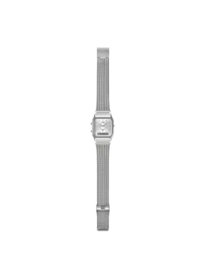 CASIO Vintage Analog-Digital Unisex Watch AQ-230EM-7ADF, 38.8 mm Silver Dial, Chrome-Plated Resin Case & Stainless Steel Mesh Bracelet, Water-Resistant - Image 3