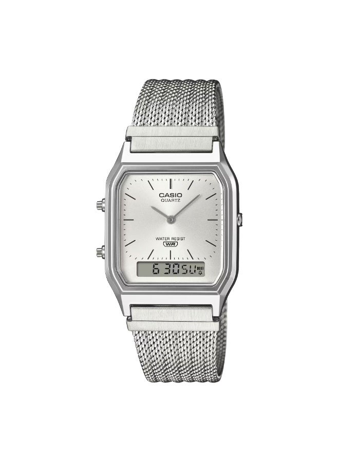 CASIO Vintage Analog-Digital Unisex Watch AQ-230EM-7ADF, 38.8 mm Silver Dial, Chrome-Plated Resin Case & Stainless Steel Mesh Bracelet, Water-Resistant - Image 1
