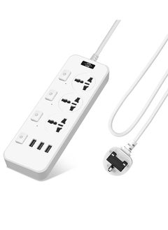 POWER Independent Switch Charging Socket 3 Plug Surge 3 USB Ports With 1.8 Meters Cord Length White  - Image 1