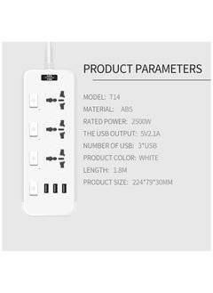 POWER Independent Switch Charging Socket 3 Plug Surge 3 USB Ports With 1.8 Meters Cord Length White  - Image 2