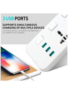 POWER Independent Switch Charging Socket 3 Plug Surge 3 USB Ports With 1.8 Meters Cord Length White  - Image 5