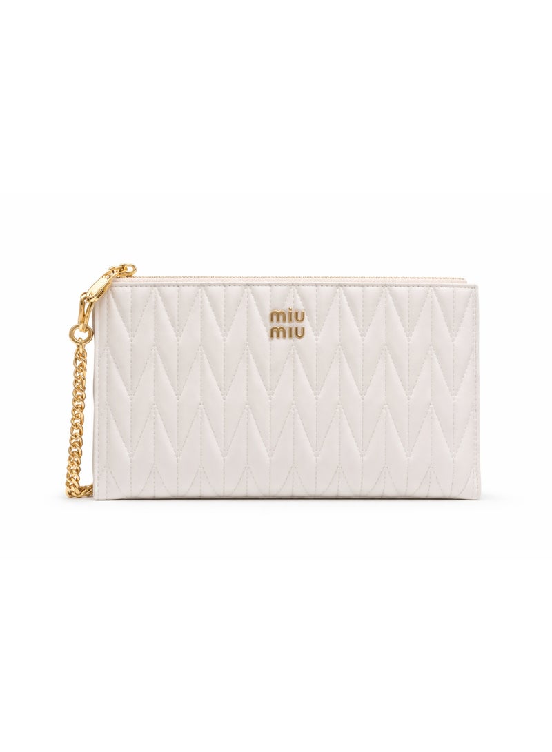 Miu Miu Quilted Zip Pouch – White Leather with Gold Logo
