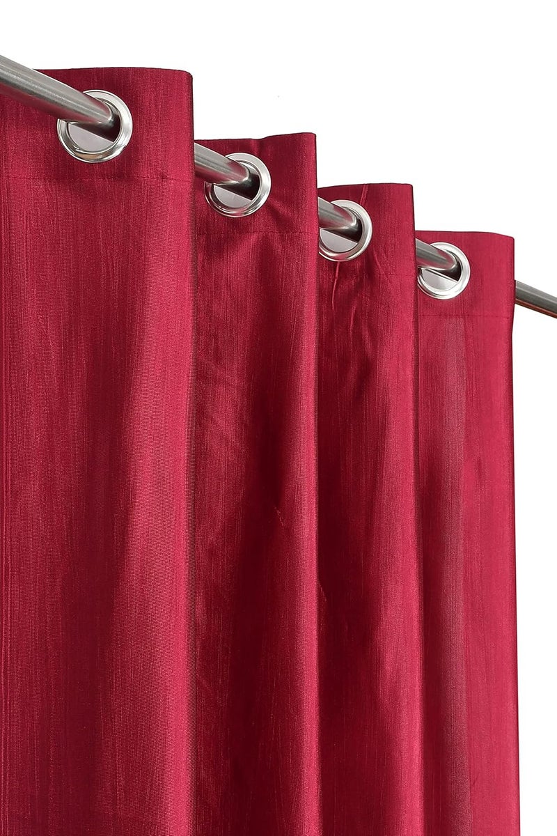 YUKANY Polyester Floral Printed Eyelets Curtains 7 Feet Long Set of 3 for Window Door Living Room Bedroom Eyelet Parda Maroon Red - Image 3