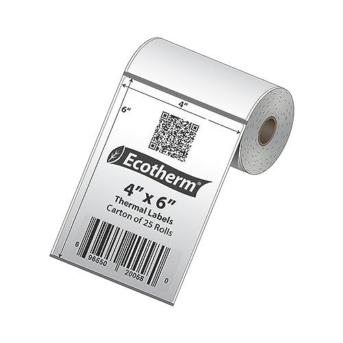 Ecotherm 4" x 6" Mobile Printer Labels | 25 Rolls | 2625 Labels | fits Zebra ZQ630, QL420, and QLn420 Printers | Black Mark On Liner | .75" Core Rolls | by Ecotherm - Image 2