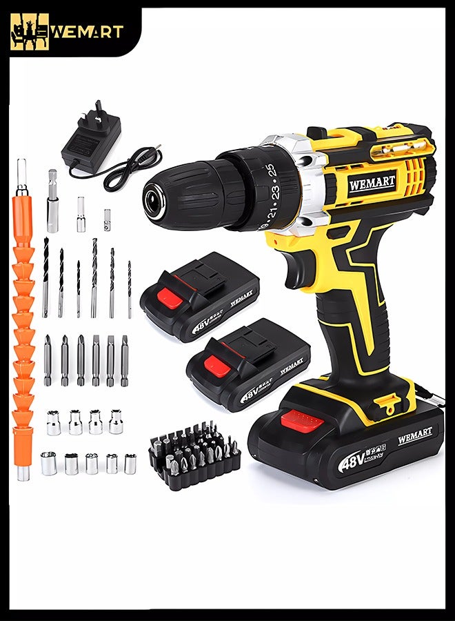WEMART 48V Cordless Drill Power Supply, Cordless Drill Kit with Lithium-ion Battery and Charger, Variable Speed Power Drill, 19-Station 24-Piece Power Drill, Driver Accessory Kit - Image 1