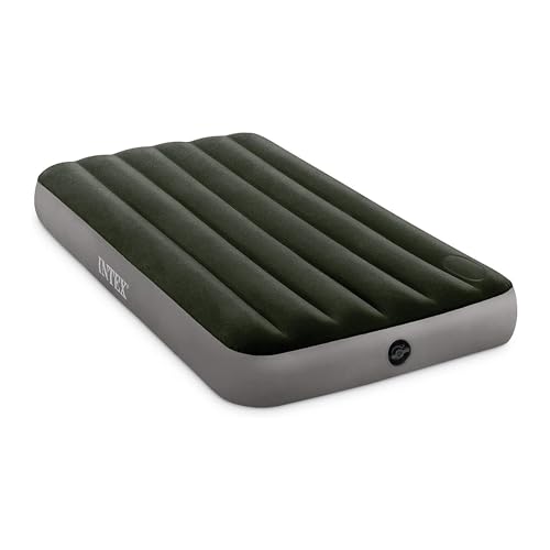 Intex 64762E Dura-Beam Standard Downy Air Mattress: Fiber-Tech – Full Size – Built-in Foot Pump – 10in Bed Height – 300lb Weight Capacity - Image 1