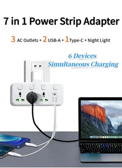 Generic 7 In 1 USB Power Strip Surge Protector Multi Plug Extension Socket Wall Charger With Night Light 3 UK AC Outlet 2 USB-A 1 USB-C Ports Charging Station Home Office Travel(4000W/10A/250V)  - Image 2
