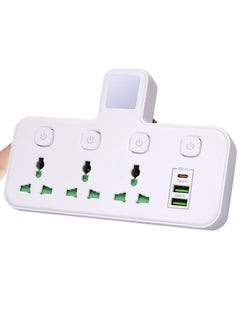 Generic 7 In 1 USB Power Strip Surge Protector Multi Plug Extension Socket Wall Charger With Night Light 3 UK AC Outlet 2 USB-A 1 USB-C Ports Charging Station Home Office Travel(4000W/10A/250V)  - Image 1