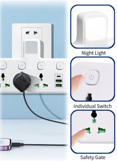 Generic 7 In 1 USB Power Strip Surge Protector Multi Plug Extension Socket Wall Charger With Night Light 3 UK AC Outlet 2 USB-A 1 USB-C Ports Charging Station Home Office Travel(4000W/10A/250V)  - Image 4