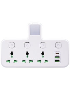 Generic 7 In 1 USB Power Strip Surge Protector Multi Plug Extension Socket Adapter Wall Charger With Night Light 3 UK AC Outlet 2 USB-A 1 USB-C Ports Charging Station Home Office Travel(4000W/10A/250V)  - Image 1
