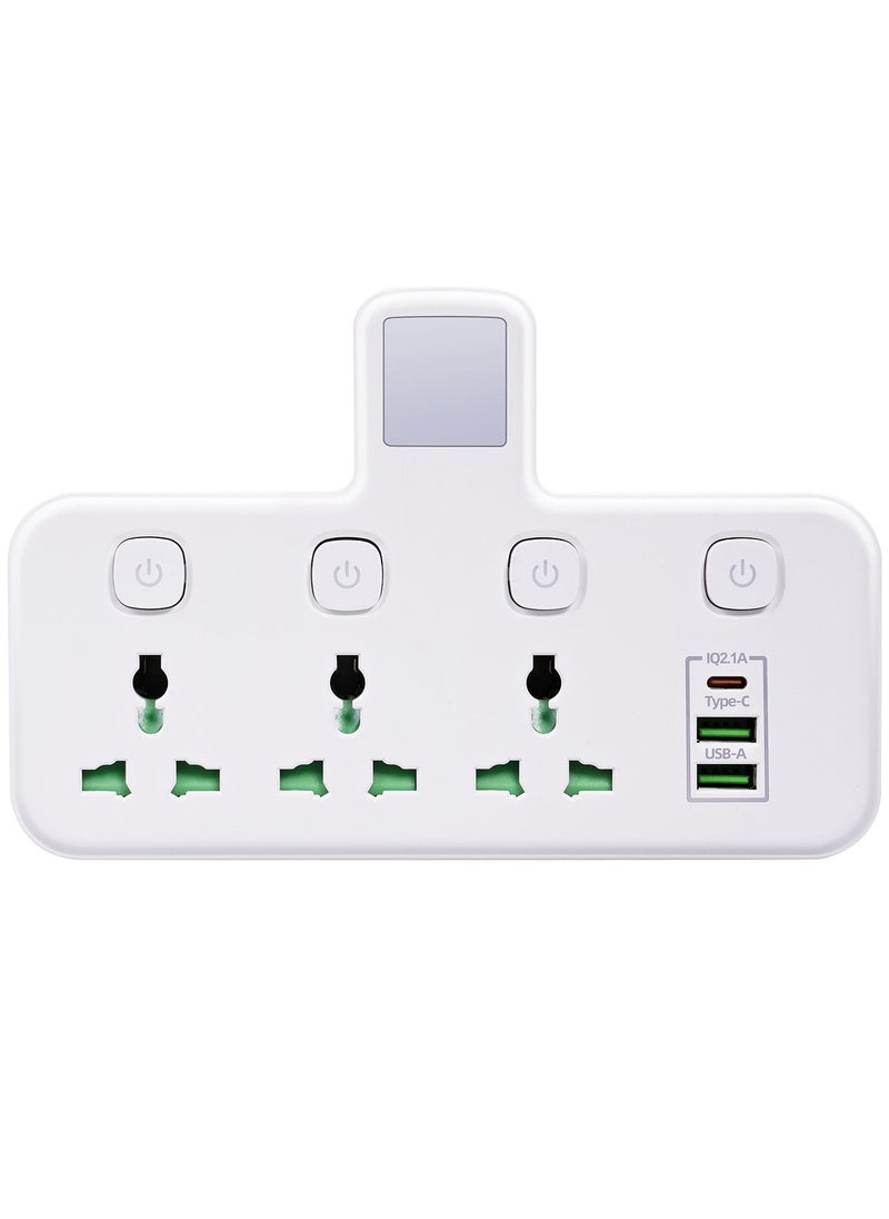 Generic 7 In 1 USB Power Strip Surge Protector Multi Plug Extension Socket Adapter Wall Charger With Night Light 3 UK AC Outlet 2 USB-A 1 USB-C Ports Charging Station Home Office Travel(4000W/10A/250V)  - Image 1