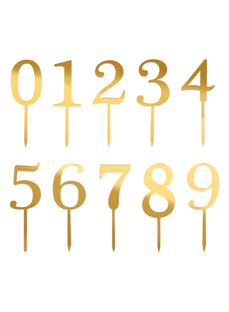 TPGP Pack of 10 Happy Birthday Cake Toppers Numbers Gold Cake Decoration Birthday Happy Birthday Cake Decoration Numbers Cake Topper Cake Decoration 0-9 Birthday Cake Decoration - made from acrylic - Image 1