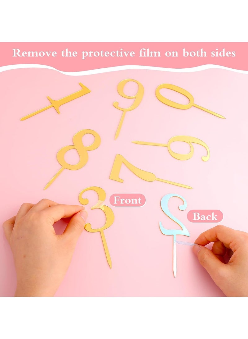 TPGP Pack of 10 Happy Birthday Cake Toppers Numbers Gold Cake Decoration Birthday Happy Birthday Cake Decoration Numbers Cake Topper Cake Decoration 0-9 Birthday Cake Decoration - made from acrylic - Image 2
