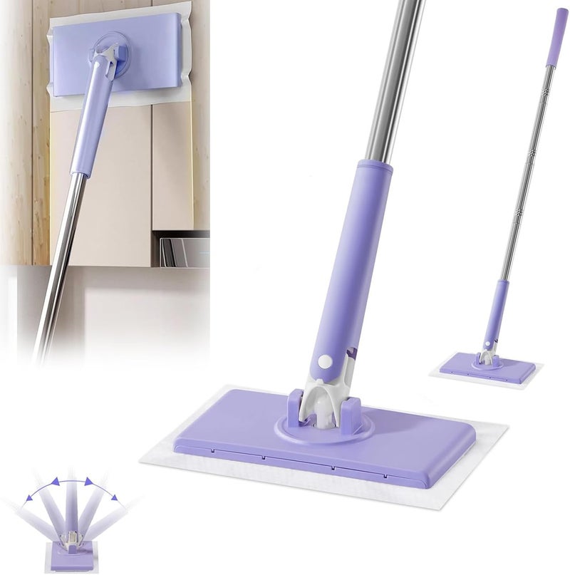 PINKE Automatic Cloth Changing Mini Mop, Hands-Free Mop with 360° Rotating Head, Portable Push-Pull Handle, Versatile Dust Mops for Dry & Wet Cleaning, Bathroom, Kitchen, and Floors, Purple - Image 1