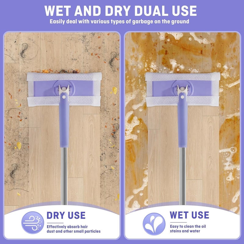 PINKE Automatic Cloth Changing Mini Mop, Hands-Free Mop with 360° Rotating Head, Portable Push-Pull Handle, Versatile Dust Mops for Dry & Wet Cleaning, Bathroom, Kitchen, and Floors, Purple - Image 2