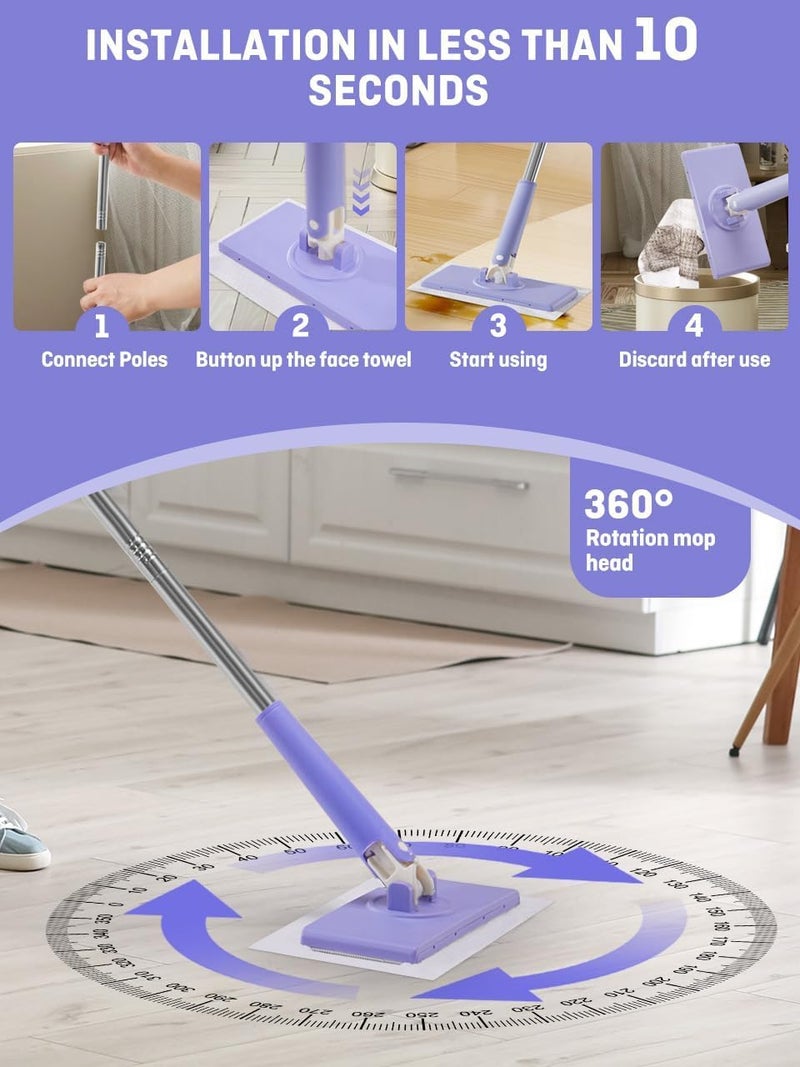 PINKE Automatic Cloth Changing Mini Mop, Hands-Free Mop with 360° Rotating Head, Portable Push-Pull Handle, Versatile Dust Mops for Dry & Wet Cleaning, Bathroom, Kitchen, and Floors, Purple - Image 3