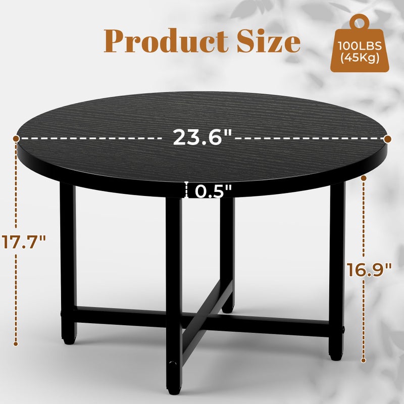 FAMIDGE Round Coffee Table, Small Coffee Tables for Living Room, Black Coffee Table with Metal Frame, Floor Table Desk for Sitting on The Floor, Home, Office, Farmhouse, Black (23.6" D x 17.7" H) - Image 5