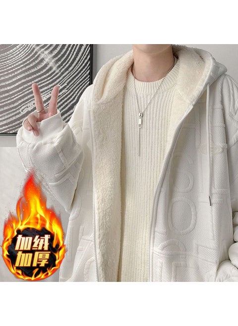 Mens Sherpa Fleece Hoodie 2023 Autumn Winter Lazy Style White [fleece-lined thickening]]