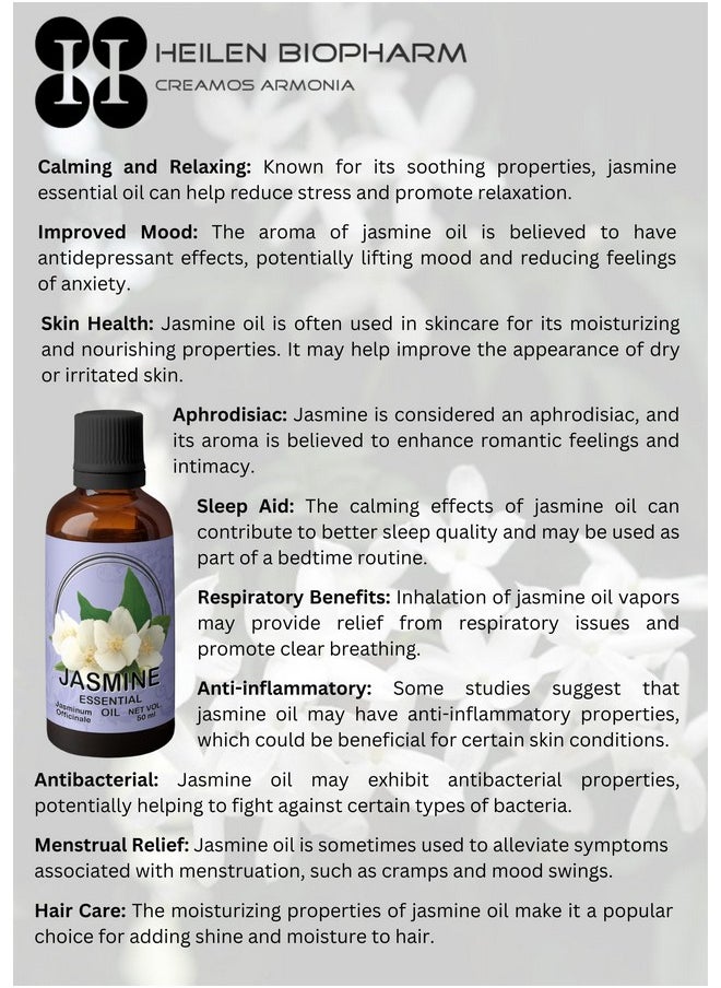 Heilen Biopharm - Heilen Biopharm Jasmine Essential Oil - 100 mL Bottle Pack of 1, For Skin & Aromatheraphy - Image 1