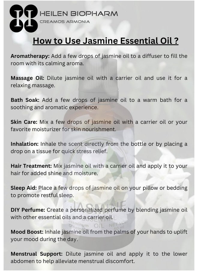 Heilen Biopharm - Heilen Biopharm Jasmine Essential Oil - 100 mL Bottle Pack of 1, For Skin & Aromatheraphy - Image 1