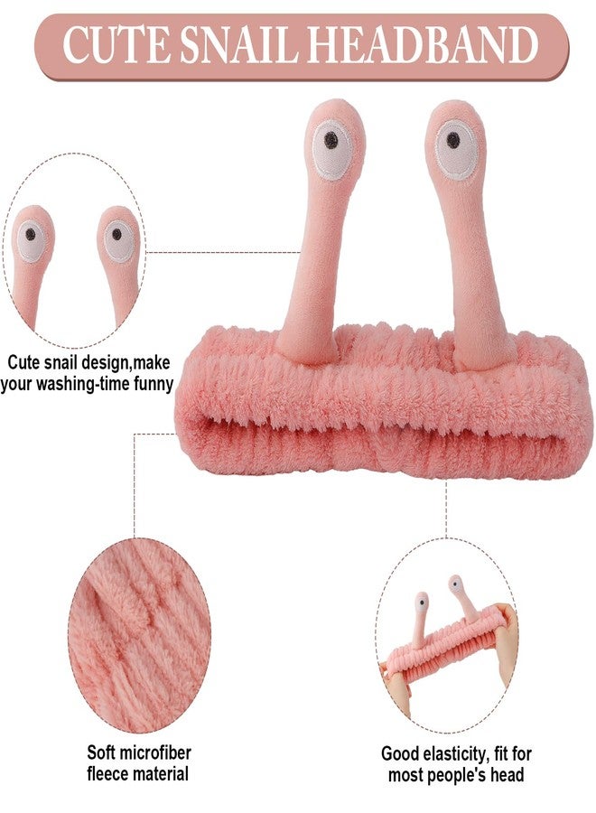 SuPoo 3pcs Snail Face Wash Headband, Wristband and Hair Wrap Set - Funny Pink Puffy Makeup Headbands, Cute Spa Towels and Hair Accessory - Image 4