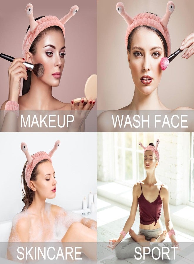 SuPoo 3pcs Snail Face Wash Headband, Wristband and Hair Wrap Set - Funny Pink Puffy Makeup Headbands, Cute Spa Towels and Hair Accessory - Image 5