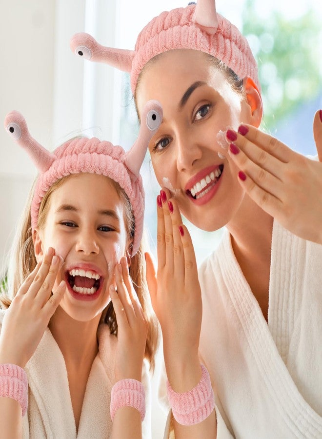 SuPoo 3pcs Snail Face Wash Headband, Wristband and Hair Wrap Set - Funny Pink Puffy Makeup Headbands, Cute Spa Towels and Hair Accessory - Image 3
