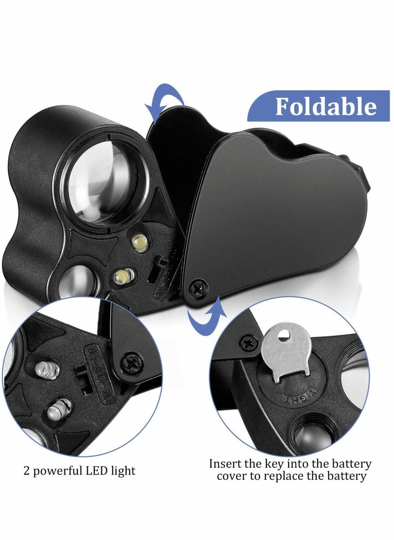 Generic - 2 Pieces Jewelers Loupe 30X 60X 90X Illuminated Jewelers Eye Loupe Magnifier Jewelry Magnifying Glass Loop with UV Black Light and Bright LED Light for Jewelry Diamond Gem Coin Stamp Rock - Image 1