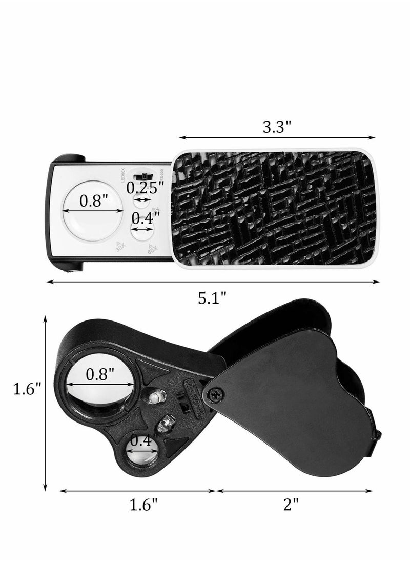Generic - 2 Pieces Jewelers Loupe 30X 60X 90X Illuminated Jewelers Eye Loupe Magnifier Jewelry Magnifying Glass Loop with UV Black Light and Bright LED Light for Jewelry Diamond Gem Coin Stamp Rock - Image 1