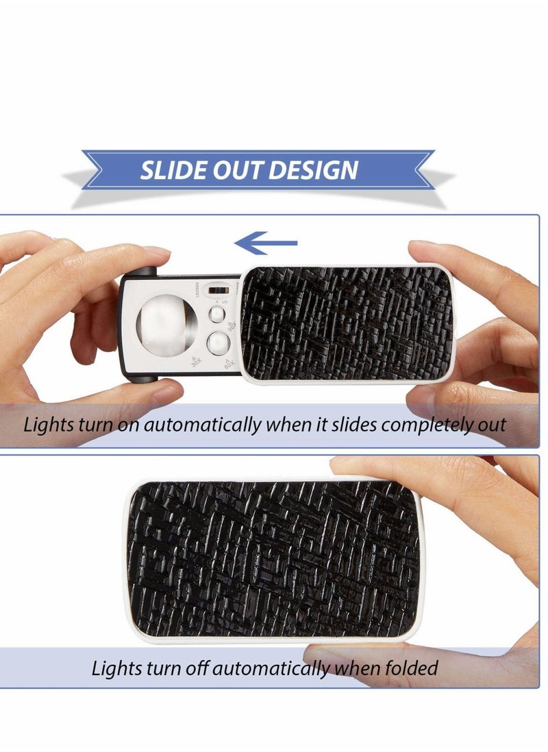 Generic - 2 Pieces Jewelers Loupe 30X 60X 90X Illuminated Jewelers Eye Loupe Magnifier Jewelry Magnifying Glass Loop with UV Black Light and Bright LED Light for Jewelry Diamond Gem Coin Stamp Rock - Image 1