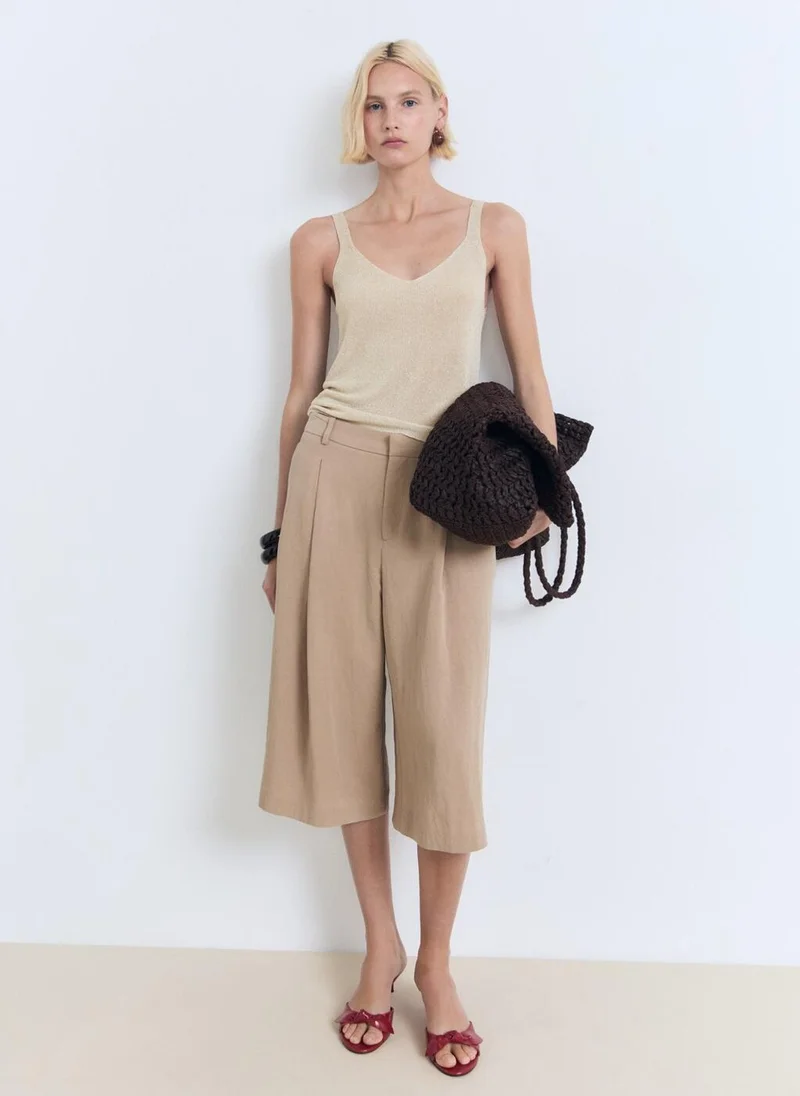 مانجو Lurex knitted V-neck top