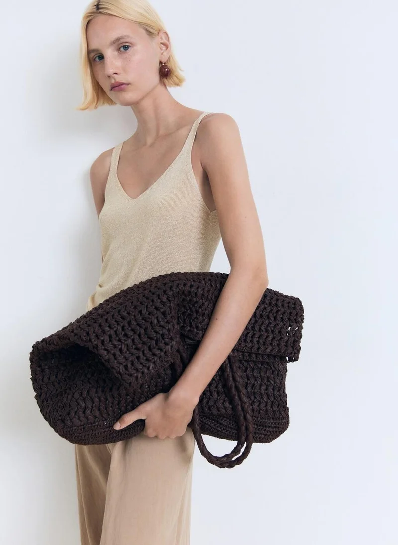 MANGO Lurex knitted V-neck top