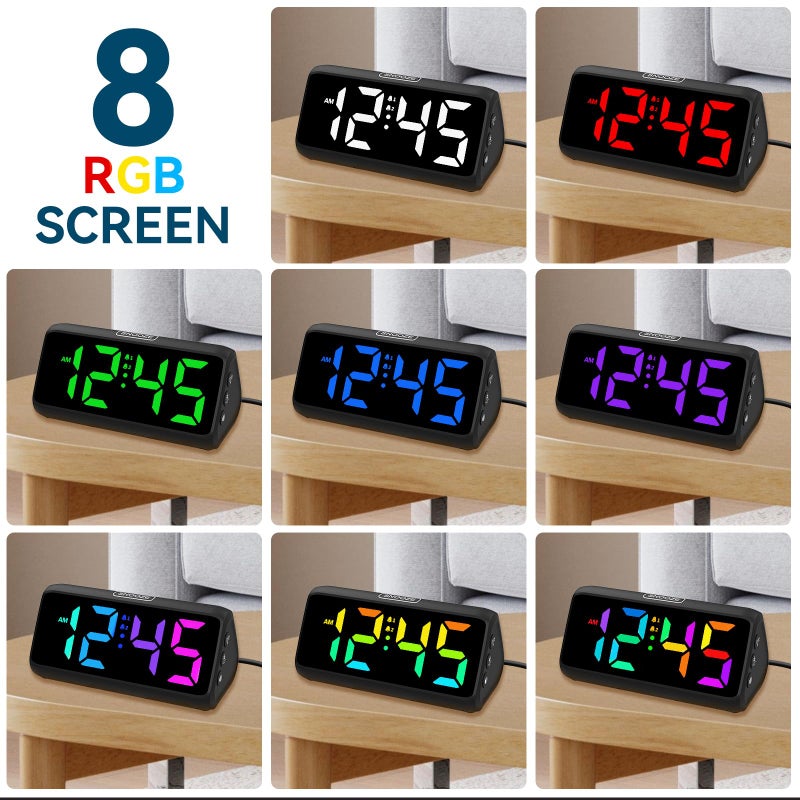 Netzu Loud Alarm Clock for Heavy Sleepers, Plug-in RGB Vibrating Alarm Clocks with Bed Shaker, 5 Dimmers, 2 Alarms and Snooze for Bedrooms Hearing Impaired Deaf Adults (Black) - Image 3