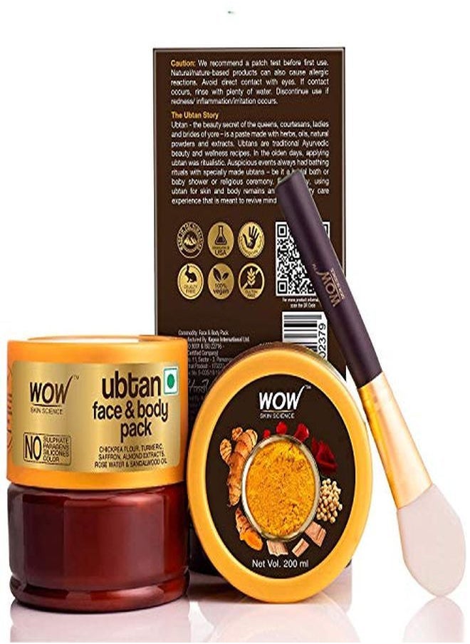 WOW Skin Science - Ubtan Face Pack For Tan Removal And Skin Brightening With Chickpea Flour Almond Saffron & Turmeric Extracts No Sulphate Parabens Silicones & Colour 200 Ml - Image 1