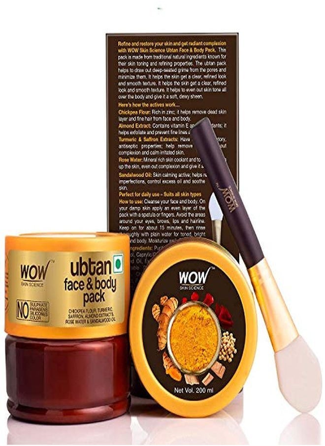 WOW Skin Science - Ubtan Face Pack For Tan Removal And Skin Brightening With Chickpea Flour Almond Saffron & Turmeric Extracts No Sulphate Parabens Silicones & Colour 200 Ml - Image 1