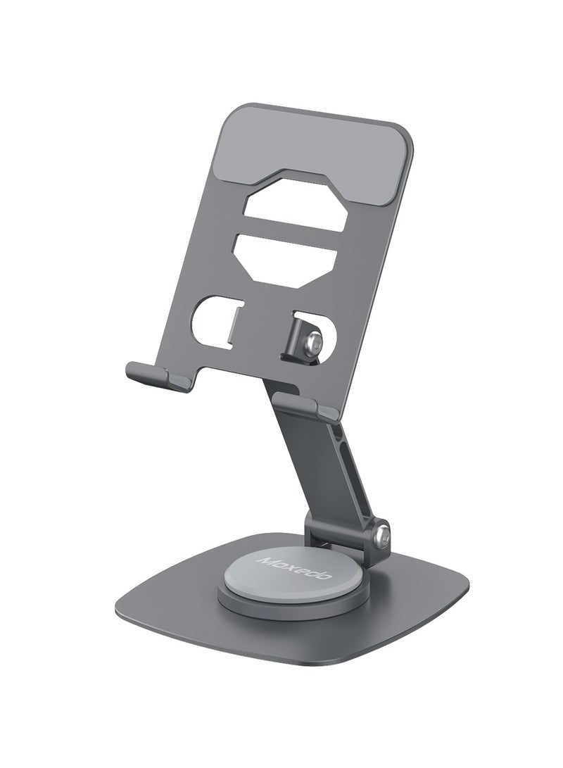Moxedo Bi-Axial Mobile Phone Stand 360° Rotatable Height Adjustable Foldable Design Aluminum Phone Holder for Desk Compatible with Devices up to 7.0” - Image 1