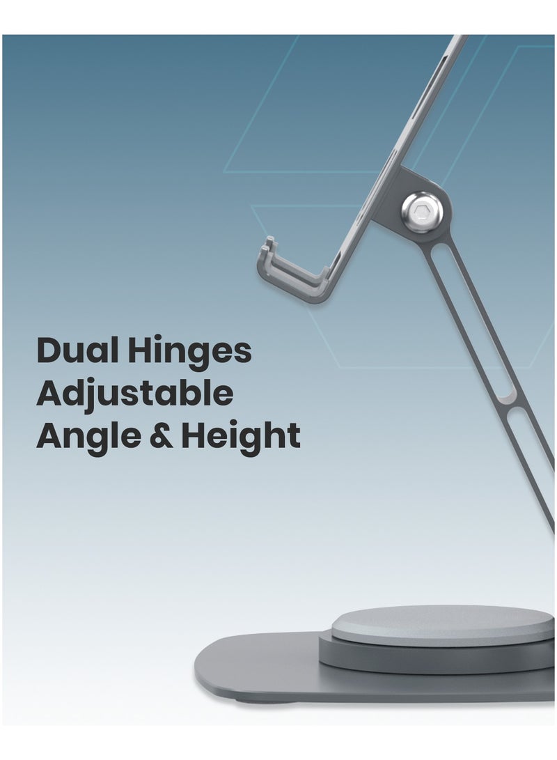 Moxedo Bi-Axial Mobile Phone Stand 360° Rotatable Height Adjustable Foldable Design Aluminum Phone Holder for Desk Compatible with Devices up to 7.0” - Image 4