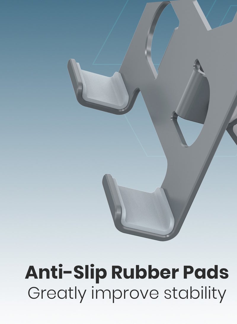 Moxedo Bi-Axial Mobile Phone Stand 360° Rotatable Height Adjustable Foldable Design Aluminum Phone Holder for Desk Compatible with Devices up to 7.0” - Image 5