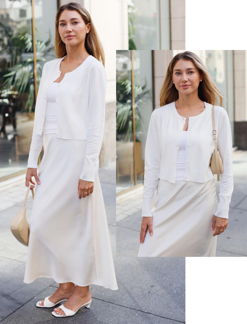 Newshows White Cardigan for Women Lightweight 2026 Long Sleeve Crew Neck Button Down Knit Bolero Shrug Sweaters Cropped Clothes(White, Large) - Image 5