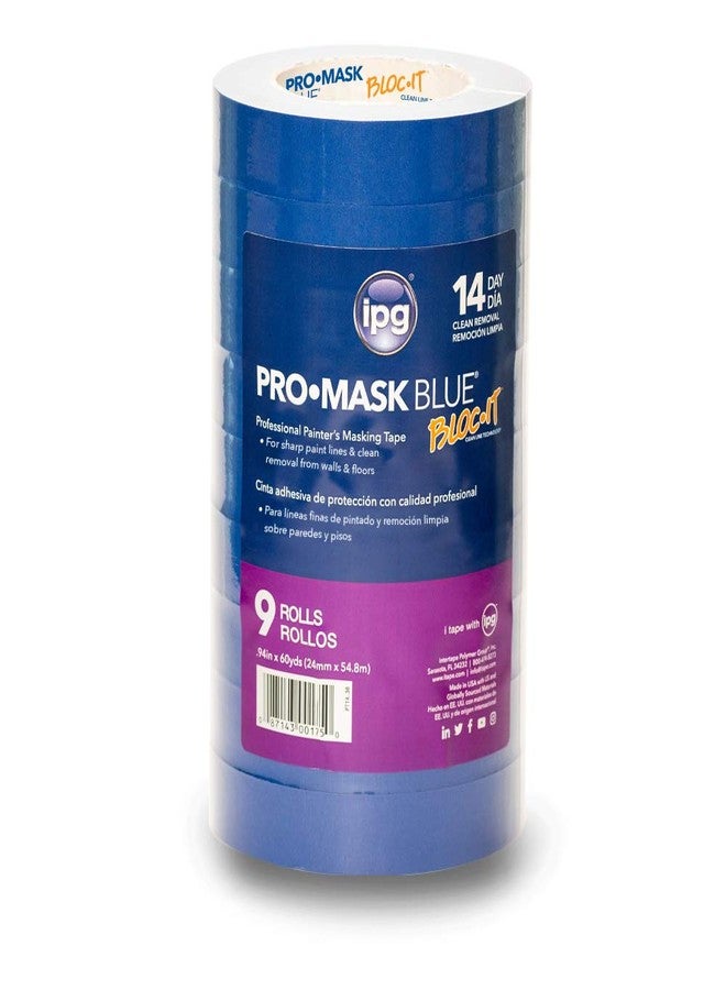 اي بس سي IPG ProMask Blue مع BLOC-It، شريط لاصق ممتاز يدوم 14 يومًا، 0.94 بوصة × 60 ياردة، أزرق، (عبوة من 9 قطع) - Image 1
