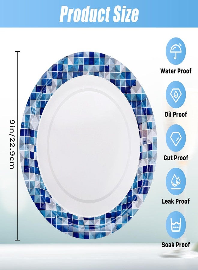 Bgtecho 100 Pack Disposable Paper Plates, 9 Inch Heavy Duty Disposable Plate, Dinner Plate for Party, Round Paper Plates for Everyday Use, Soak Proof, Cut Proof, Blue Printed - Image 2