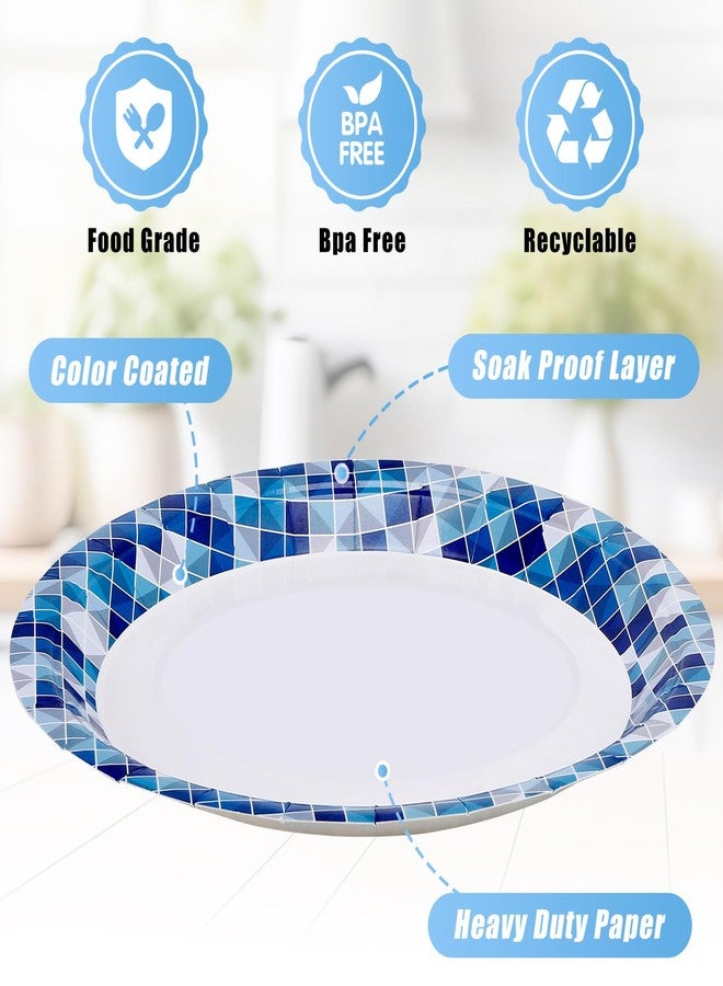 Bgtecho 100 Pack Disposable Paper Plates, 9 Inch Heavy Duty Disposable Plate, Dinner Plate for Party, Round Paper Plates for Everyday Use, Soak Proof, Cut Proof, Blue Printed - Image 3