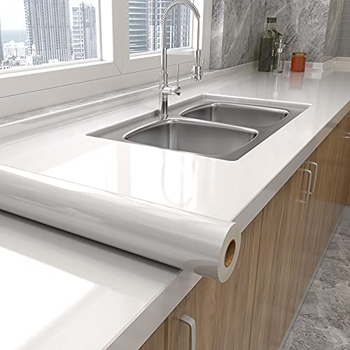 tiltil Shiny White Wallpaper Peel and Stick Wallpaper Glossy Self Adhesive Removable Wallpaper,15.8" X 118"Waterproof Countertop Paper White Contact Paper for Cabinet Countertop Furniture Kitchen Vinyl Film - Image 1