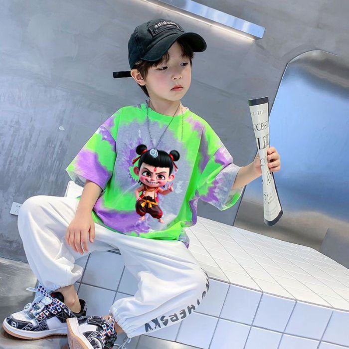Boys' Short-sleeved Children's 2025 T-shirt Cotton New Half-sleeved Loose Tie-dyed Top for Middle and Big Children for Summer - Image 1