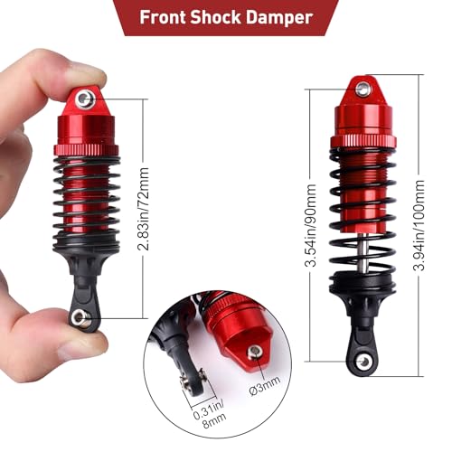 FriHobby RC Big Bore Shocks All Metal Shock Absorber Front Rear Damper Upgrade Parts for Traxxas 1/10 Slash 4x4 Rustler 4X4 Stampede 4X4 Hoss 4X4 Replace 5862 (Red) - Image 5