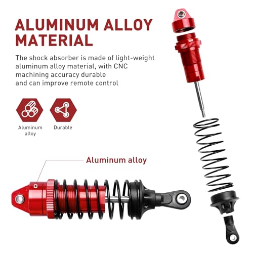 FriHobby RC Big Bore Shocks All Metal Shock Absorber Front Rear Damper Upgrade Parts for Traxxas 1/10 Slash 4x4 Rustler 4X4 Stampede 4X4 Hoss 4X4 Replace 5862 (Red) - Image 2